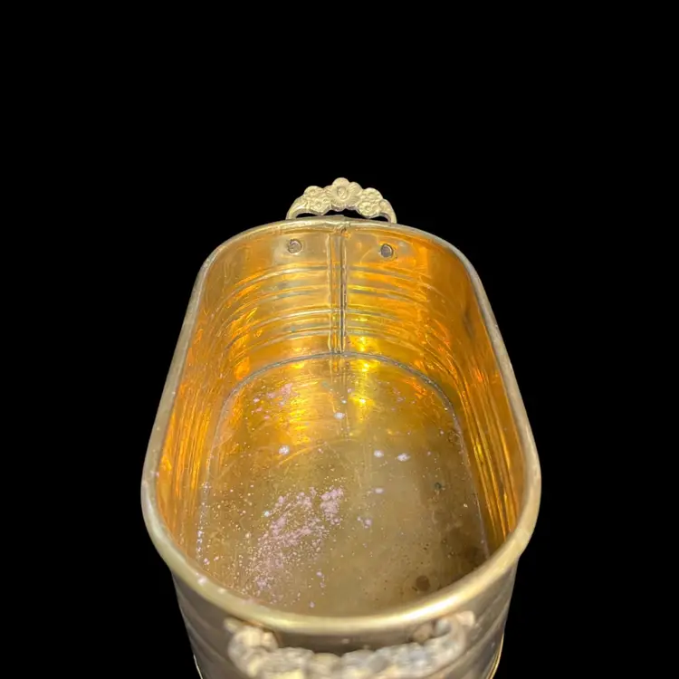 Hosley Oblong Planter w/ Decorative Floral Applied Brass Handles