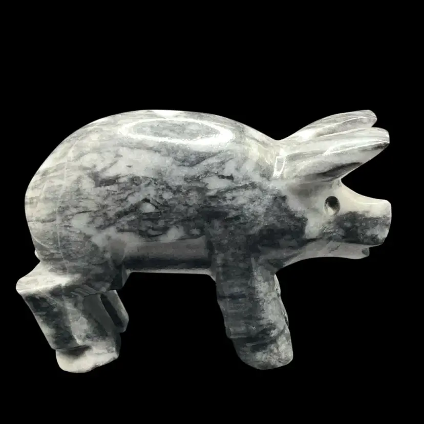 Pig Figurine Carved Granite Pig / Piggy 3.5” L , 2.5” T