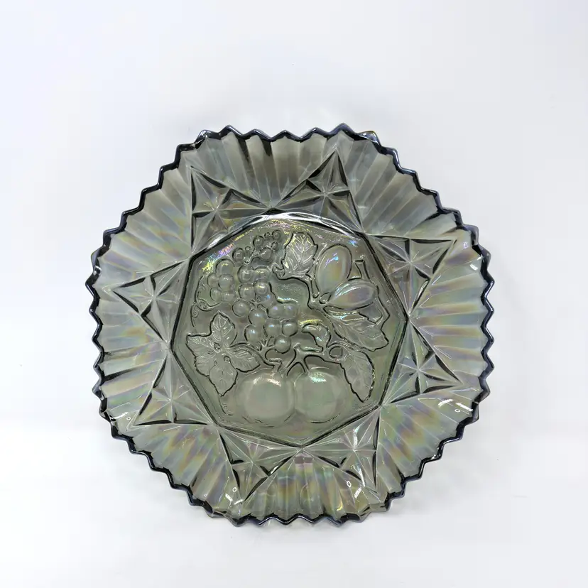 Federal Glass Pioneer Iridescent Gray Fruit Bowl Starburst Rim 1950s  (0044-26)