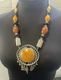 Tibetan Carnelian Synthetic Amber Beaded Necklace