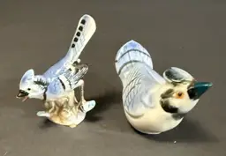 Vintage 2 Bluejay Bird Porcelain Figurines Miniature Birds