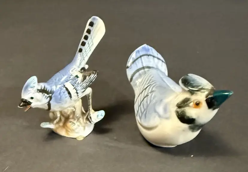 Vintage 2 Bluejay Bird Porcelain Figurines Miniature Birds