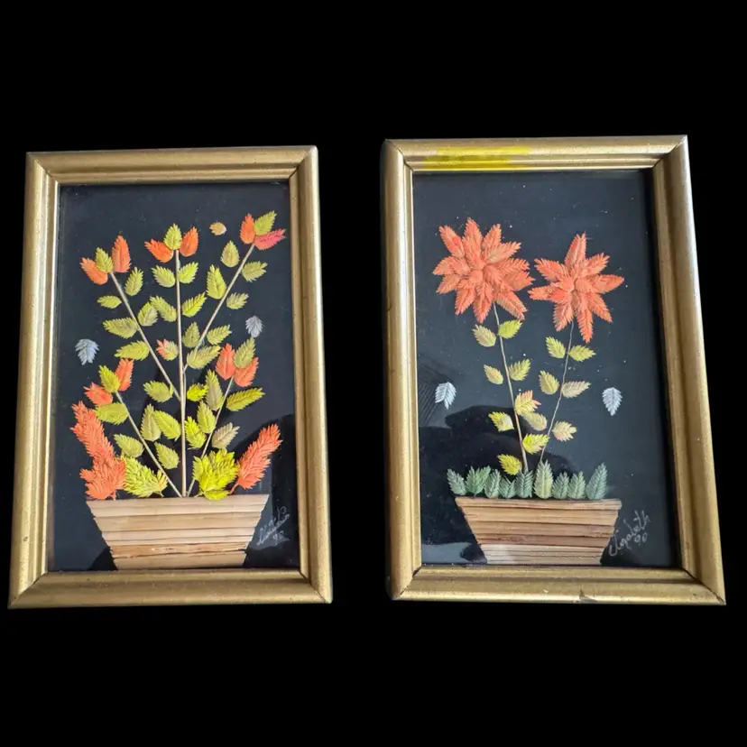 6”x4.5” Framed decorative folk art made from dried straw or wheat.
