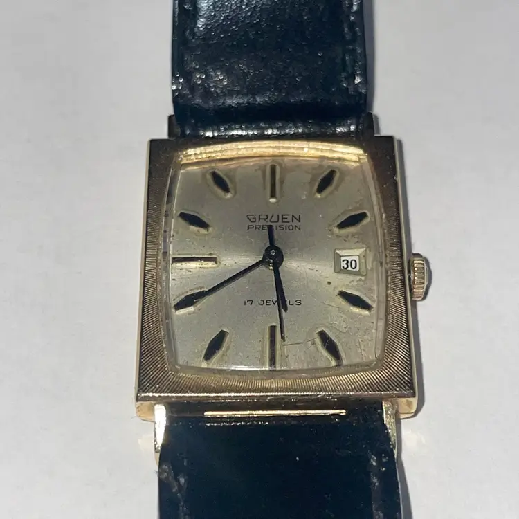 Vintage 1930’s Gruen 14k Gold 17 Jewels Rectangle Men’s Watch Serviced 23mm 16.1 Grams