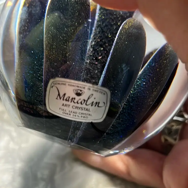 Marcolin Sweden Large Dichroic Finger Paperweight Signed Numbered And Has Original Sticker