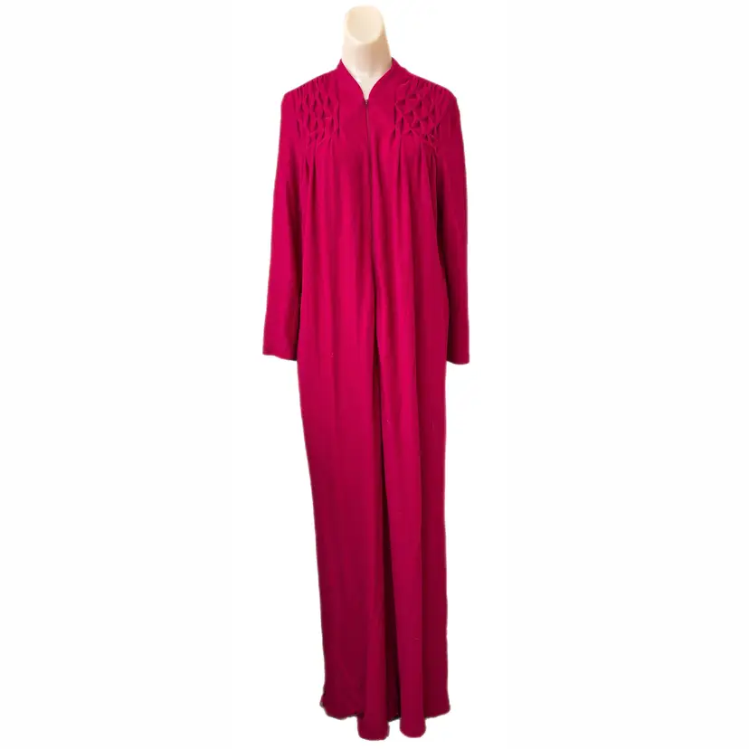 Pink Loungecrest Medium Velour Robe Smocked Long Zip Lightweight Vintage 54" READ