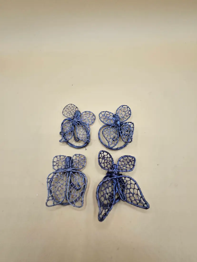 4 Gray Butterfly Rattan Napkin Rings