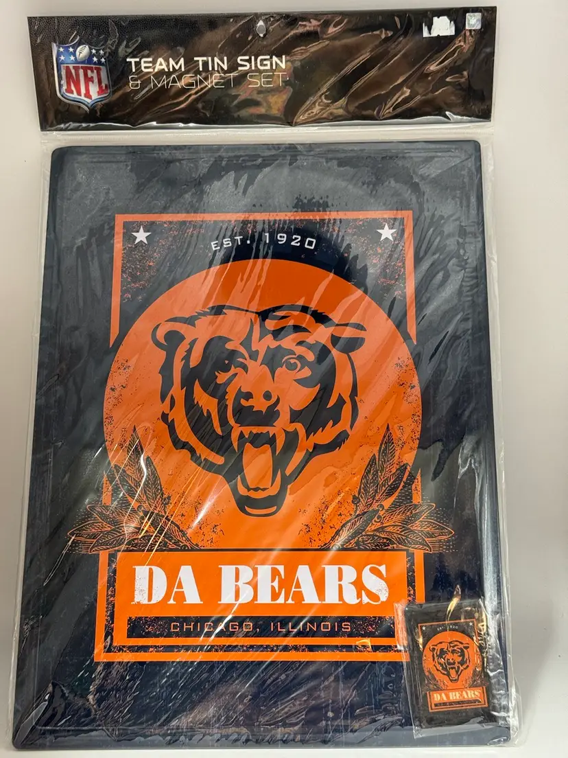NFL Chicago Bears - Team Tin Sign (16"x12")  & Magnet - Licensed - NEW