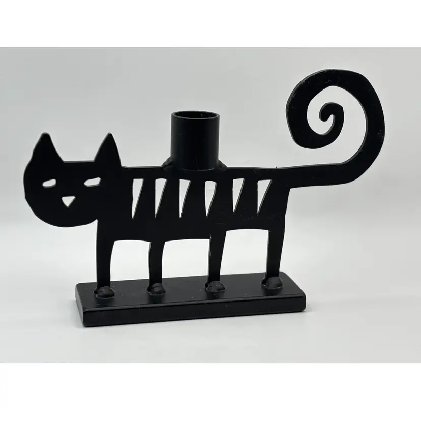 Swedish Folk Art Metal Cat Candleholder
