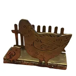 Brass Farmhouse Chicken & Chick Napkin Holder Vintage