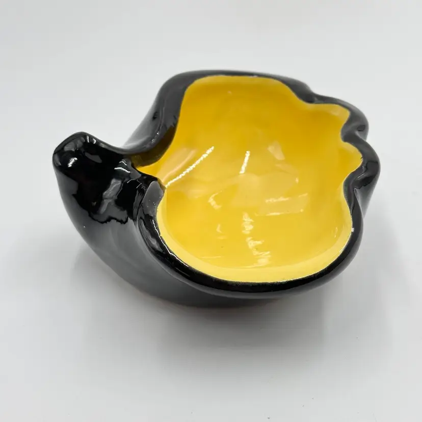 Bonwit Teller France Vintage Pottery Hors d'oeuvre Bowl Black Yellow Dish Bowl