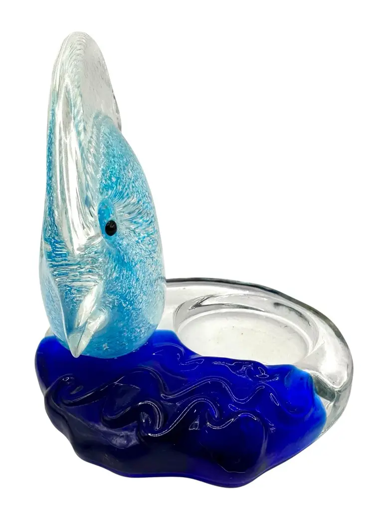 PartyLite Bermuda Fish Glass Votive Tea Light Candle Holder Ocean Blue Silver