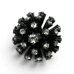 Black Metal Rhinestone Sputnik Cluster Cocktail Ring with Stretch Back - Size 6.5 - 7.5