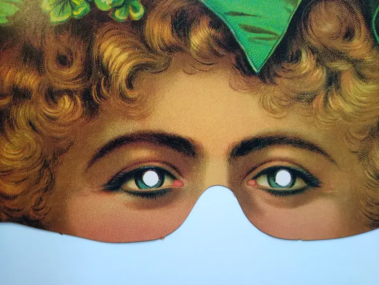 Vintage St. Patrick's Day Eye Mask Die-Cut Paper Shamrocks Lady