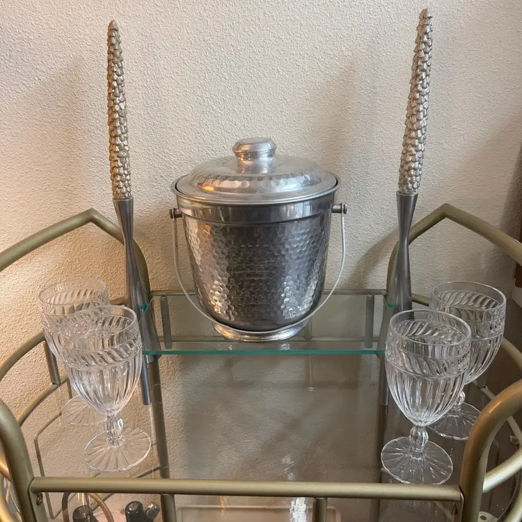 Vintage Hammered Aluminum Italy Handled Lidded Insulated Ice Bucket 10” X 8”