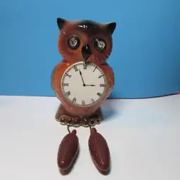 vintage Lefton owl wall pocket faux clock wall decor