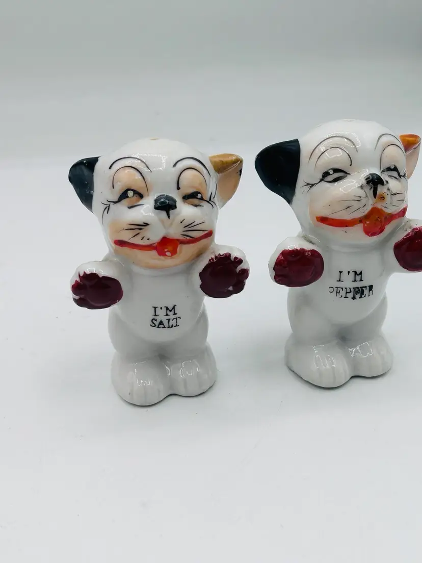 Vintage Bonzo Dog Salt & Pepper Shakers, I'm Pepper I'm Salt, Made In Japan