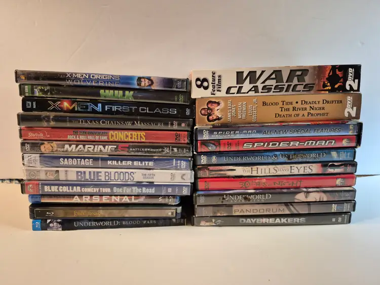 35 Mixed Media Lot-19 DVD, 3 Blu-ray, 13 VHS-Various Genres