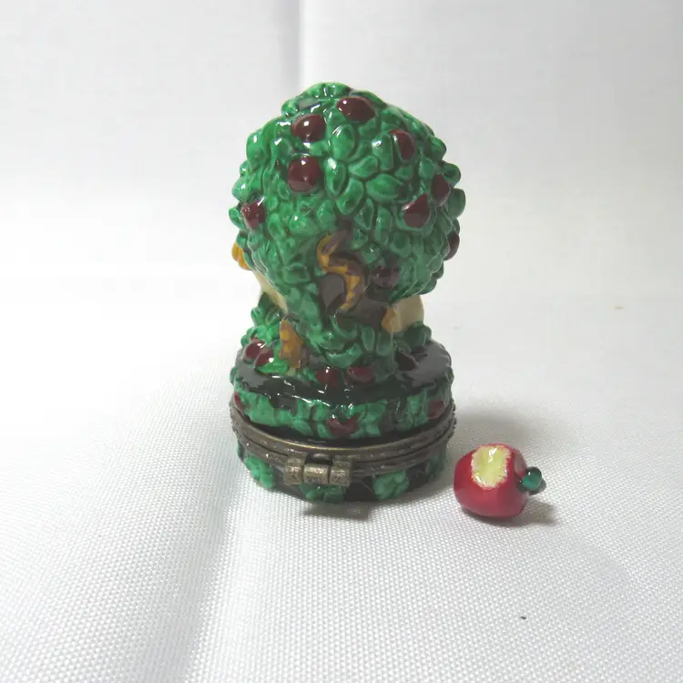 Ceramic Adam and Eve Hinged Trinket w/ Apple Trinket Keepsake Box