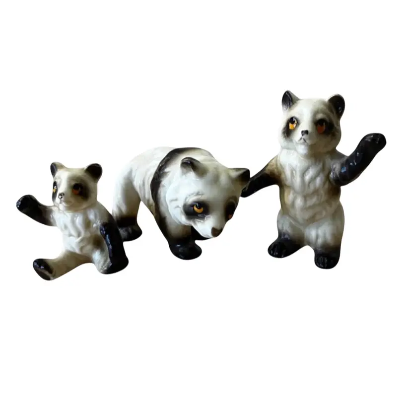 Vintage Family Set Of 3 Bone China Panda Bears