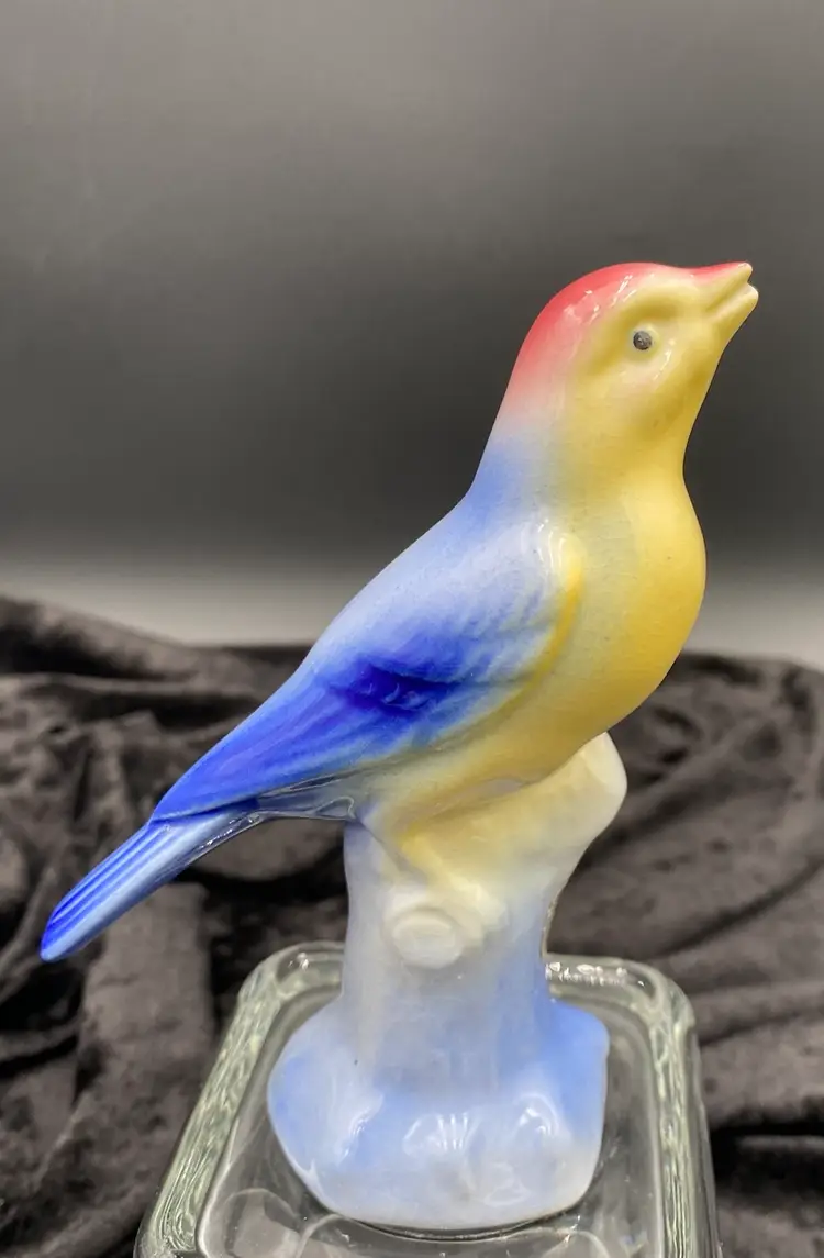 Vintage Royal Copley, Bone China Blue Bird Figurine On Stump, with Sticker