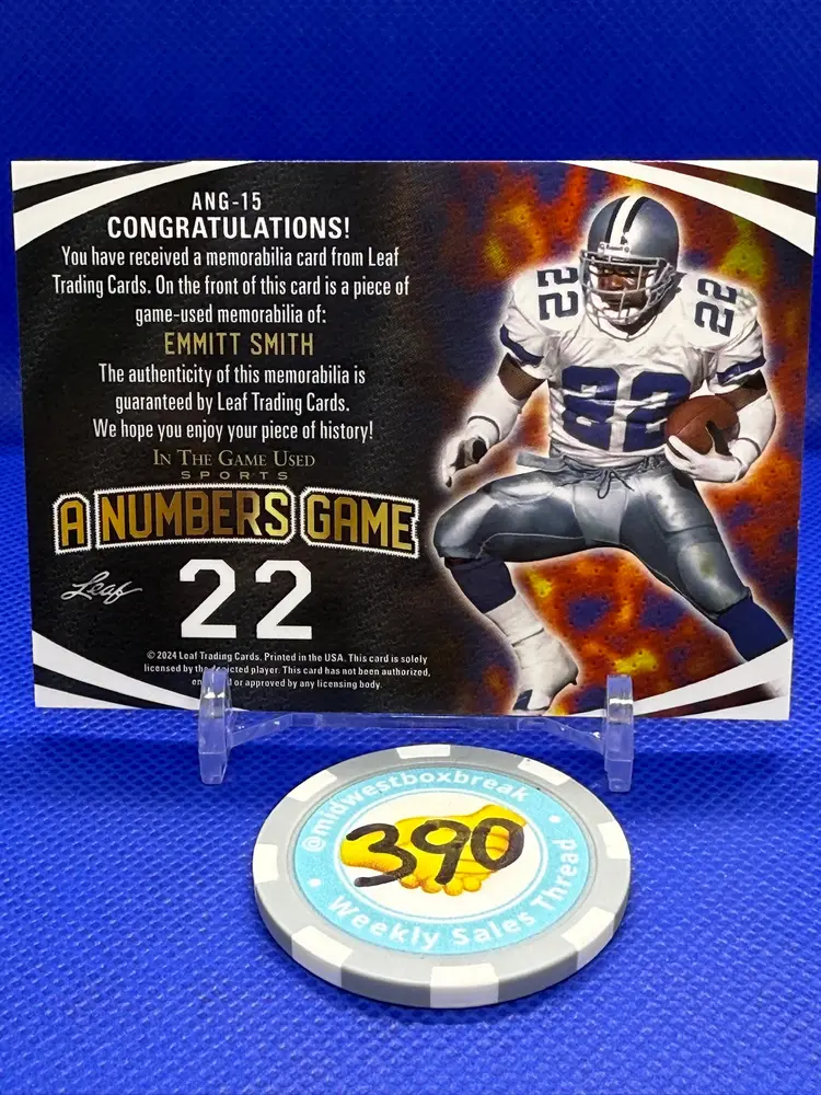Emmit Smith - Dallas Cowboys - 2024 Leaf A Numbers Game Game Used Jersey Patch - Rainbow /50