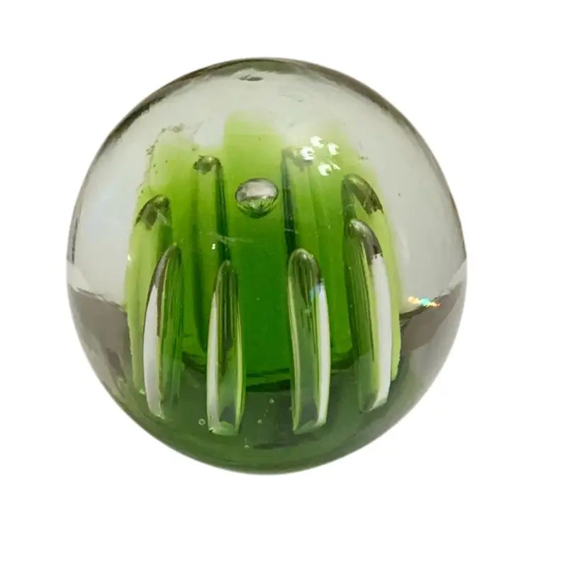 Vintage 1970’s MCM Green Blank Glass Paperweight 3” X 3”