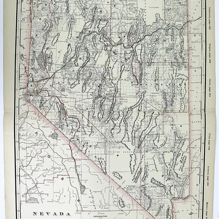 Railroad Map of Nevada circa 1900 Large 22 1/2 x 17 1/2 Full Color Lithograph