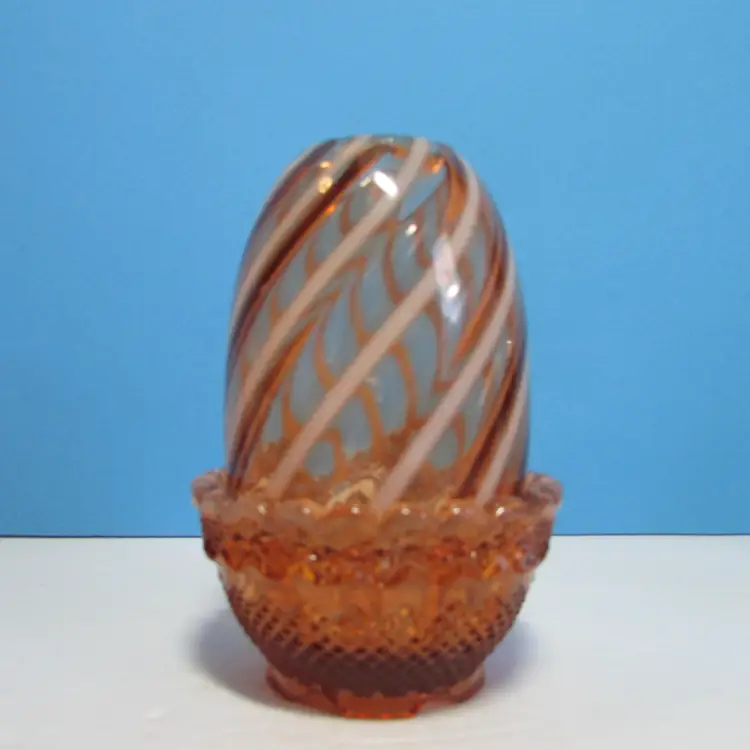 vintage Fenton Cameo amber opalescent swirl Fairy Lamp candle holder light