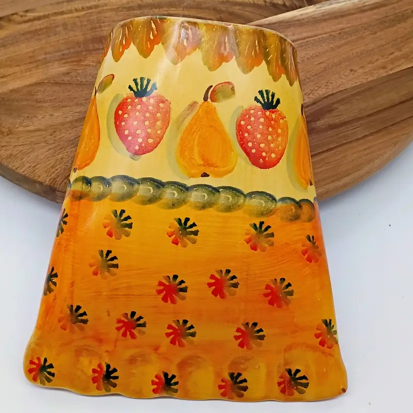 Italica ARS Wall Pocket Pear & Strawberry  Art Pottery Italy Hand Painted.