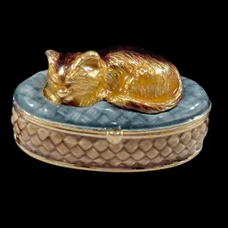 Monet Enamel Cat Magnetic Trinket Box, Monet Collectible Box Sleeping Cat, Enamel Monet Keepsake Box, Kitten In Basket Trinket Box