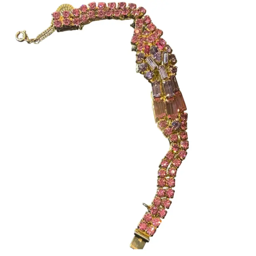 Pink And Clear Crystal Bracelet And Clip On Earrings.