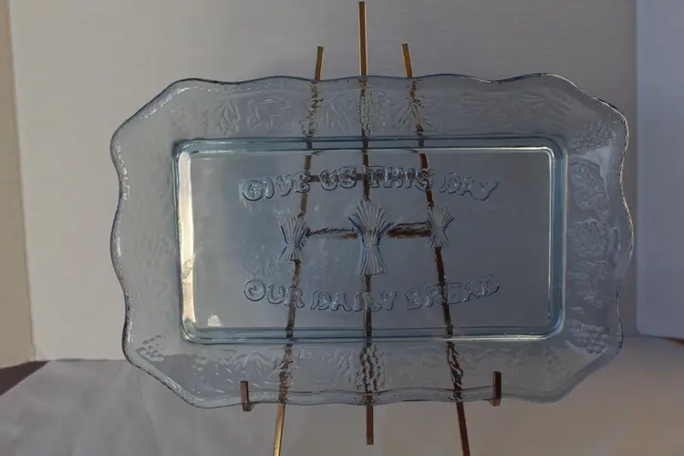 VTG Indiana Tiara Glass Ice Blue Give Us This Day Our Daily Bread Serving Plate