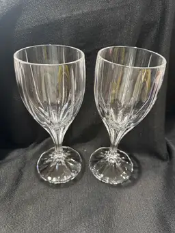 Pair Of Mikasa “Park Lane” Cut Crystal Wine Glasses