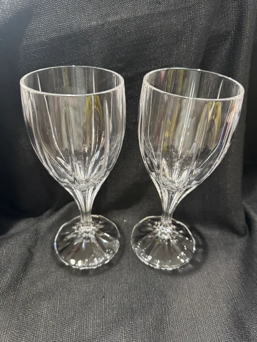 Pair Of Mikasa “Park Lane” Cut Crystal Wine Glasses