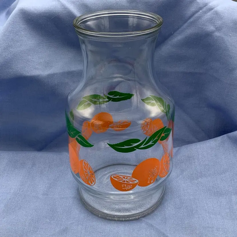 Vtg Anchor Hocking Orange Juice Pitcher Carafe Glass Orange Slices 56 oz No Lid