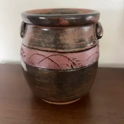 Vintage Studio Pottery Crock Signed “MC” Hand Thrown Stoneware Rustic MCM