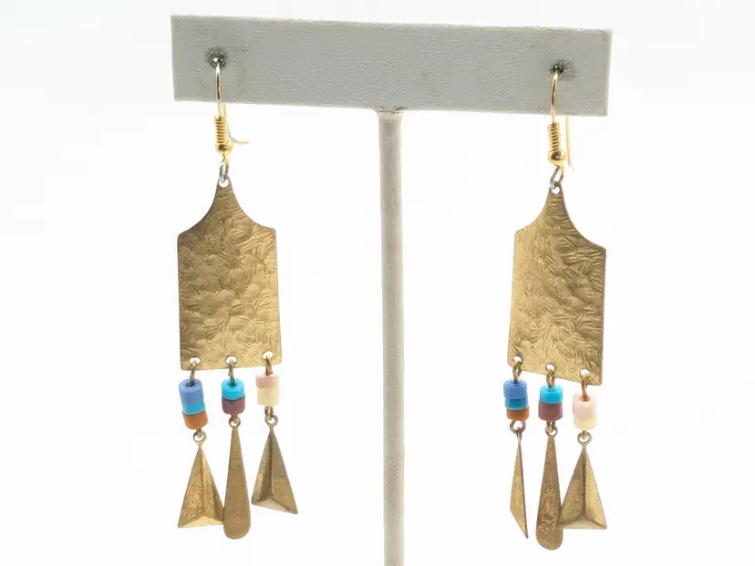 Hammered Brass Beaded Dangle Earrings