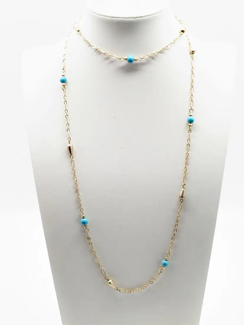 Lia Sophia Silver Tone Faux Turquoise Beaded Chain Necklace