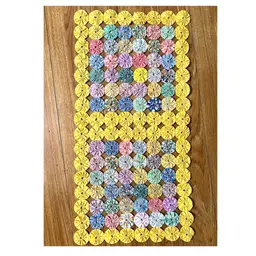 Yellow Yo-Yo Quilted Rectangle Fabric Table Runner Stitched Circular Pattern 15x30 in
