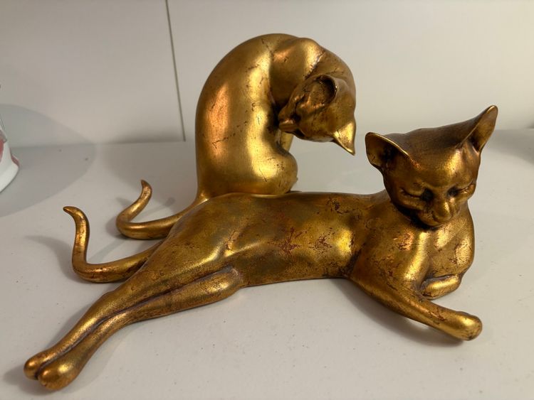 Vintage Mid Century Anthony Freeman McFarlin Pair Gold Siamese Cats