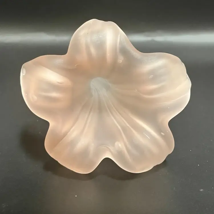 Pink Satin Glass Epergne Trumpet Vase – 8” Long, 5” Wide Ruffled Flower Insert