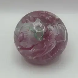 Vintage Art Glass Pink Swirl Paperweight, 3”