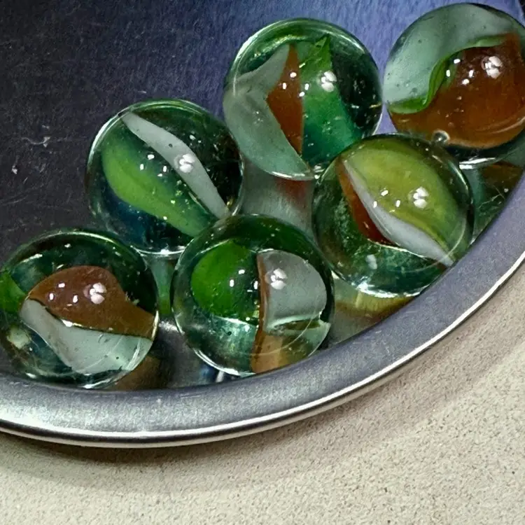 6 Green/Orange/ Yellow Cat’s Eye Marbles