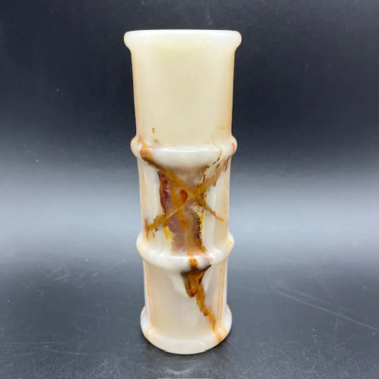 Onyx Semi Precious Stone Bamboo Cut Vase 6" tall