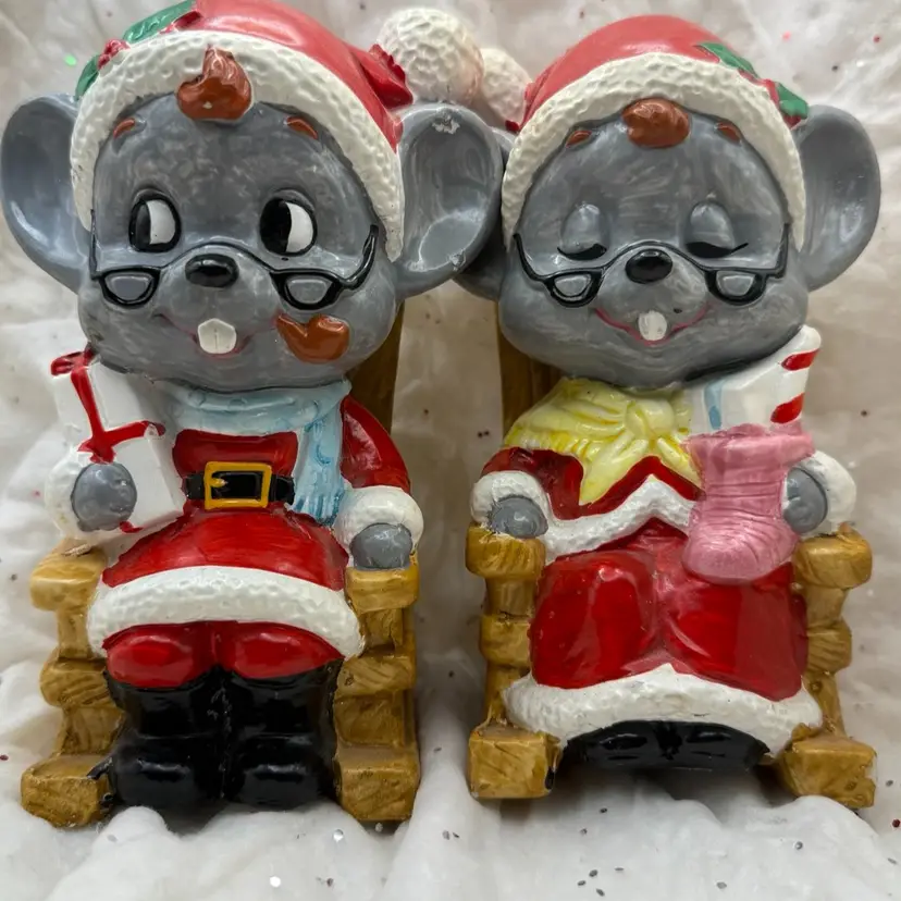 Vintage Santa Christmas Anthropomorphic Mice Coin Banks
