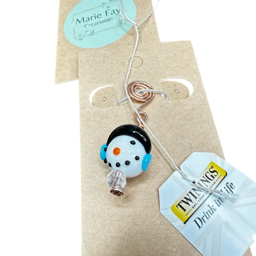#01 Tea Bag Charm Snowman Face , made by me