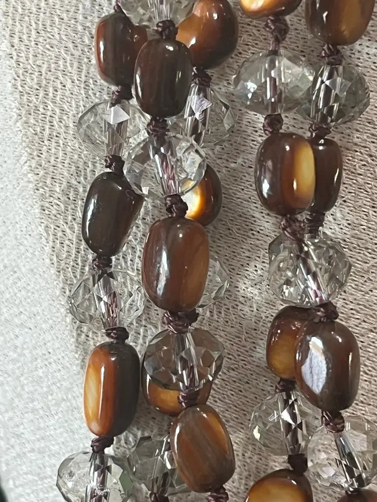 Facetted Crystal & Brown Fire Agate 5 Strand Necklace