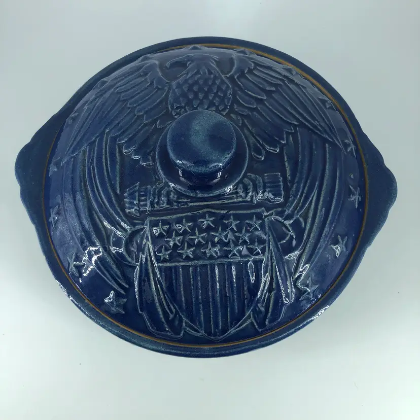 Vintage McCoy Pottery American Eagle Blue Casserole Dish with Lid