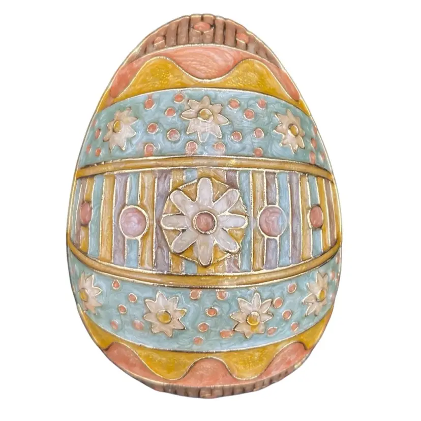 Vintage Fabergé-Style Gold Enameled Egg Trinket Box, Pastels, Magnetic Closure
